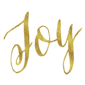 Joy Gold Faux Foil Metallic Glitter Inspirational Christmas or Christian Quote Isolated on White Background